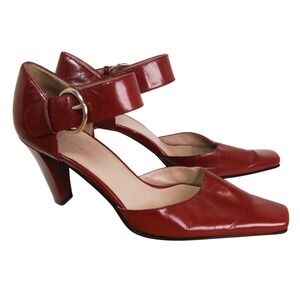 Westies Red Leather‎ heels Womens 8.5 shoes Square toe Ankle strap Pumps Y2K